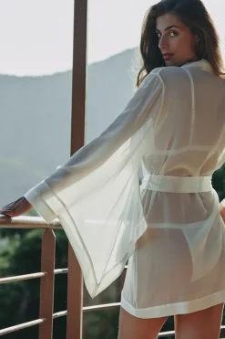 Marjolaine - Camelia Seiden Kimono - Champagner