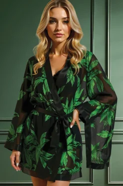 Marjolaine - Jeune Seiden Kimono - Schwarz Grün