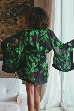 Marjolaine - Jeune Seiden Kimono - Schwarz Grün